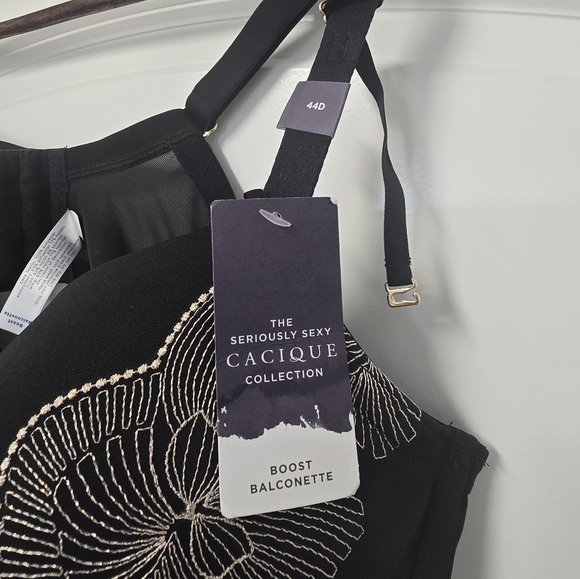 NWT Cacique Boost Balconette Black Gold Embroid Padding Bra C657 F5743 SIZE 44D - Picture 4 of 8